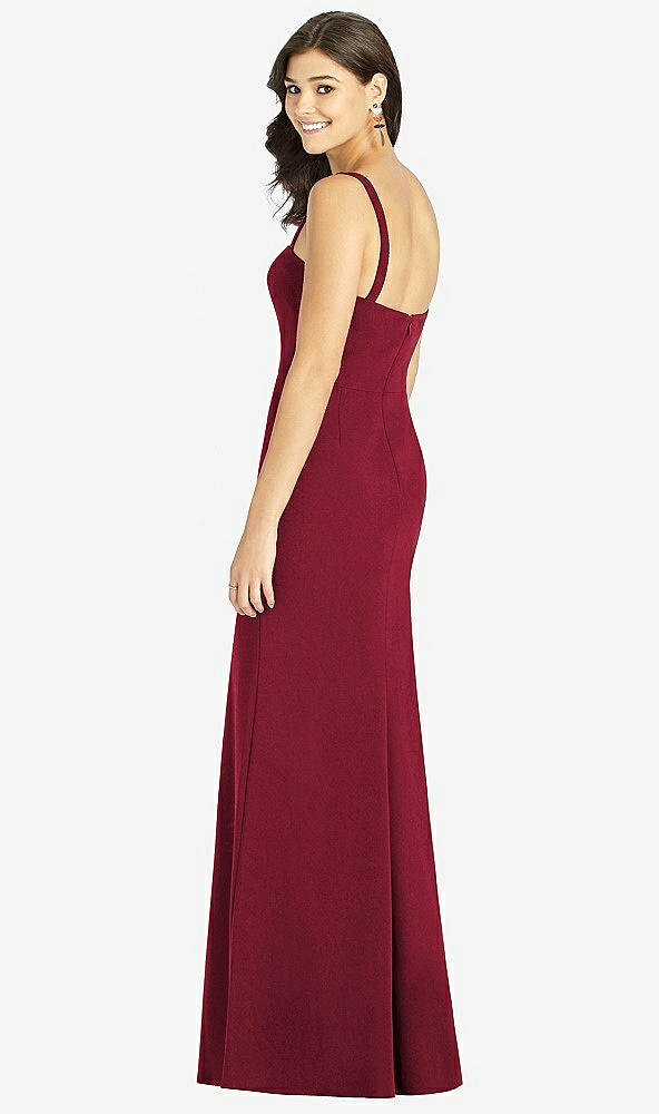 Back View - Burgundy Flat Strap Stretch Mermaid Dress with Front Slit