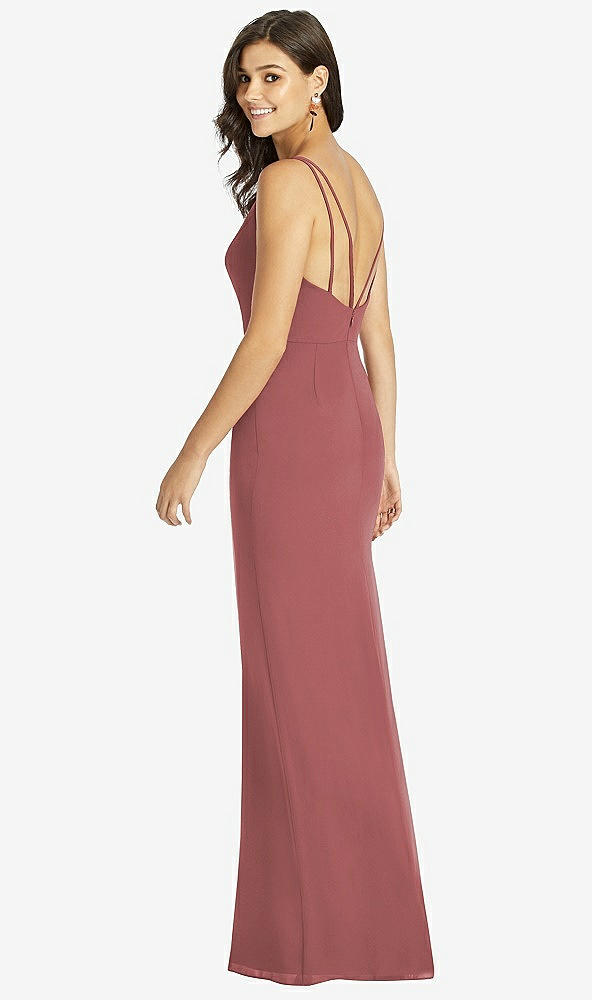 Back View - English Rose Keyhole Neck Mermaid Dress with Front Slit