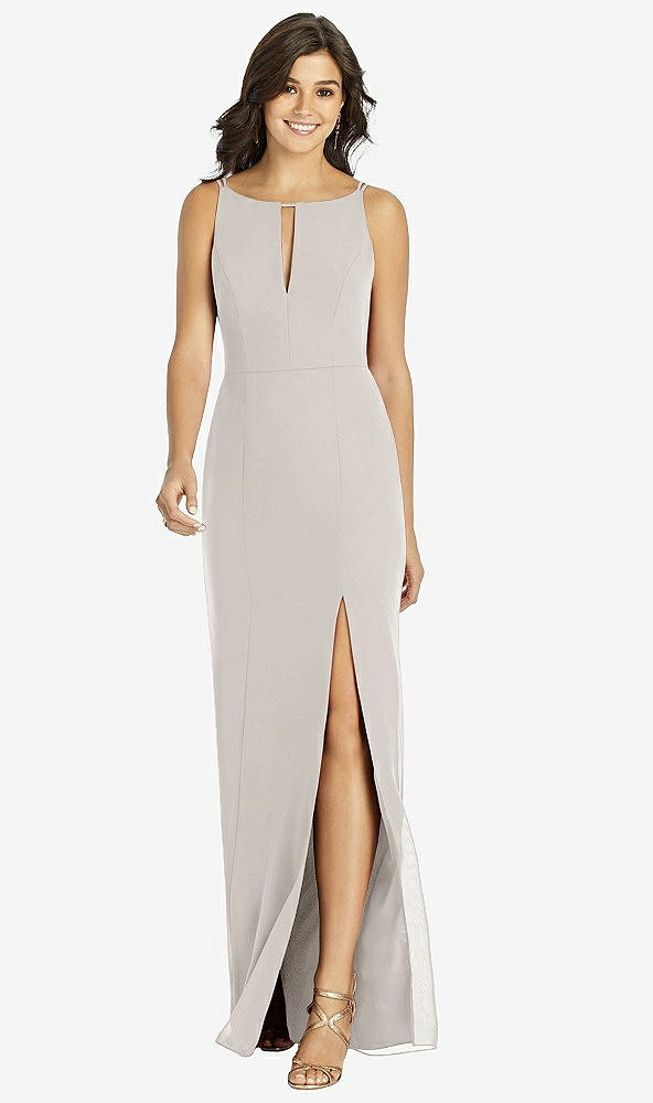 Front View - Oyster Keyhole Neck Mermaid Dress with Front Slit