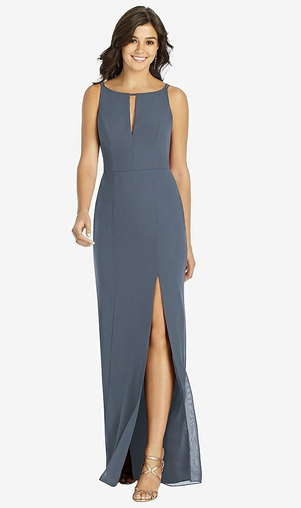 Front View - Silverstone Keyhole Neck Mermaid Dress with Front Slit