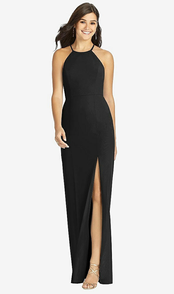Front View - Black Sunburst Strap Back Mermaid Dress