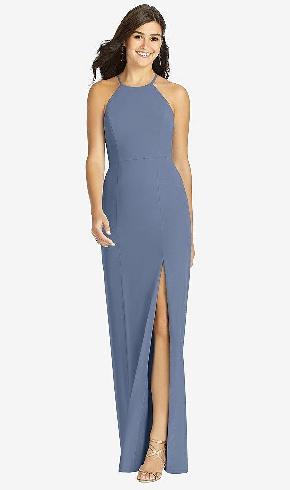 Front View - Larkspur Blue Sunburst Strap Back Mermaid Dress