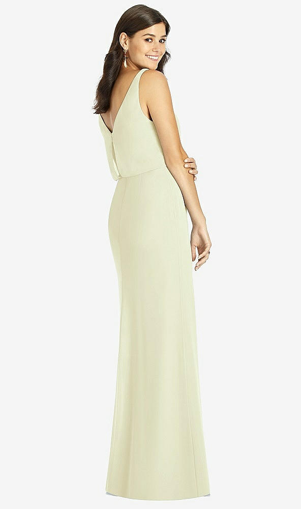 Back View - Butter Yellow Blouson Bodice Mermaid Dress with Front Slit