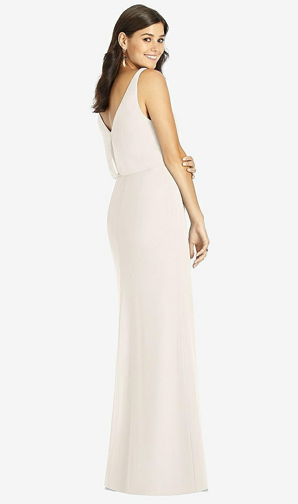 Back View - Ivory Blouson Bodice Mermaid Dress with Front Slit