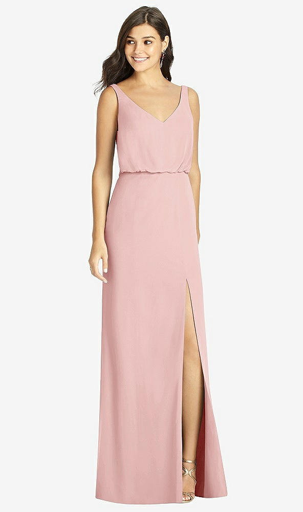 Front View - Rose Blouson Bodice Mermaid Dress with Front Slit