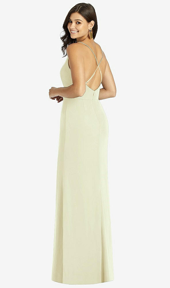 Back View - Butter Yellow Criss Cross Back Mermaid Wrap Dress
