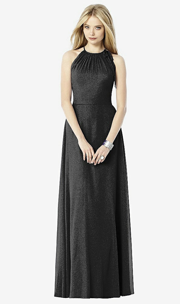 Front View - Black Silver After Six Shimmer Bridesmaid Dress 6704LS