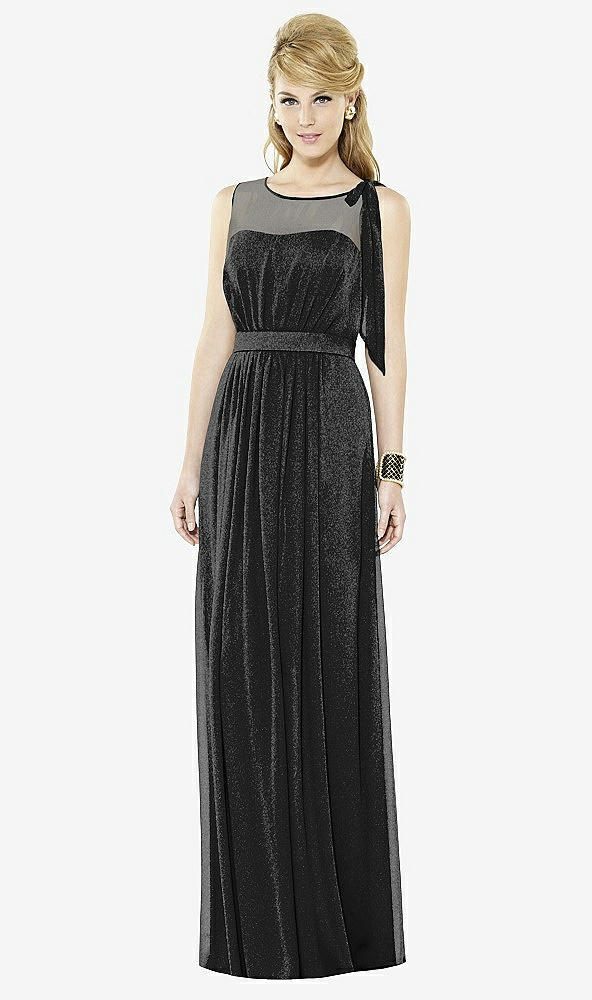 Front View - Black Silver After Six Shimmer Bridesmaid Dress 6714LS