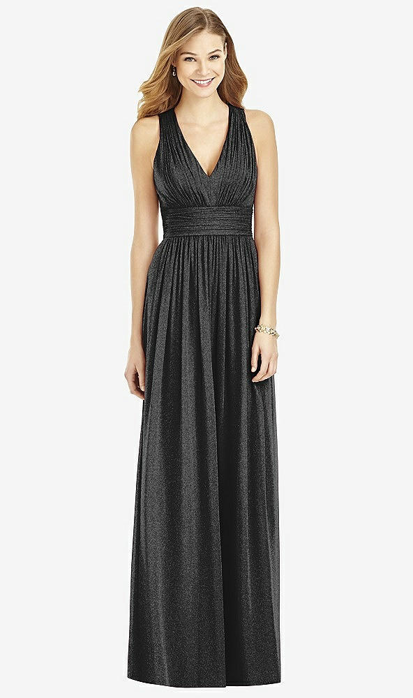 Front View - Black Silver After Six Shimmer Bridesmaid Dress 6752LS