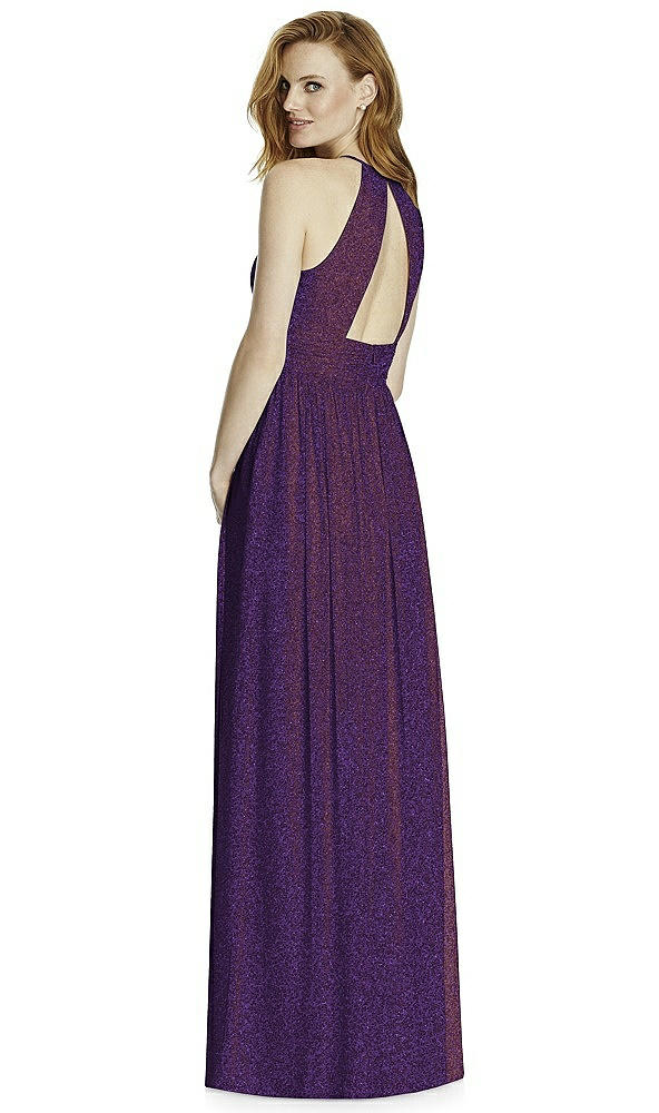 Back View - Majestic Gold Studio Design Long Halter Shimmer Bridesmaid Dress 4511LS