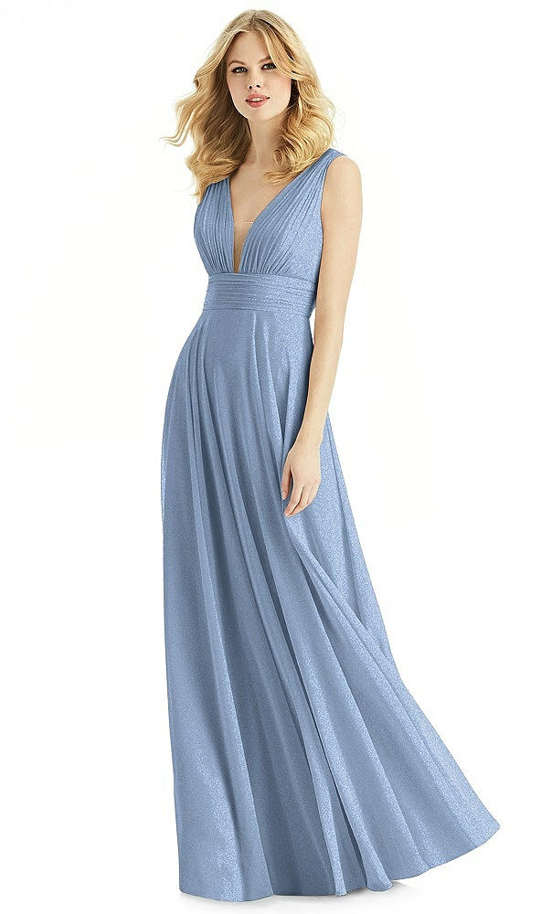 Front View - Cloudy Silver & Light Nude Bella Bridesmaids Shimmer Dress BB109LS
