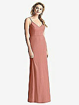 Rear View Thumbnail - Desert Rose Shirred Sash Cowl-Back Chiffon Trumpet Gown