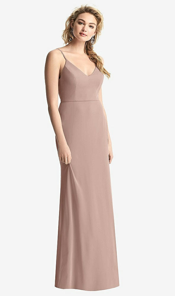 Back View - Neu Nude Shirred Sash Cowl-Back Chiffon Trumpet Gown