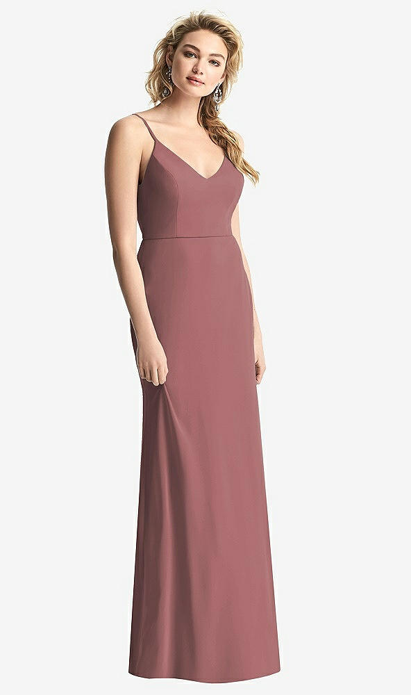 Back View - Rosewood Shirred Sash Cowl-Back Chiffon Trumpet Gown