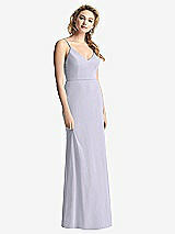 Rear View Thumbnail - Silver Dove Shirred Sash Cowl-Back Chiffon Trumpet Gown