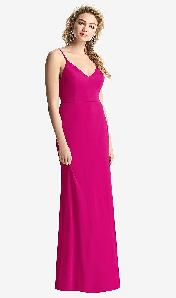 Back View - Think Pink Shirred Sash Cowl-Back Chiffon Trumpet Gown