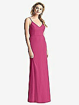 Rear View Thumbnail - Tea Rose Shirred Sash Cowl-Back Chiffon Trumpet Gown
