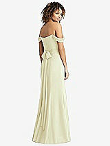 Rear View Thumbnail - Butter Yellow Off-the-Shoulder Criss Cross Bodice Trumpet Gown