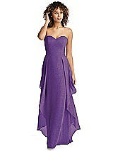 Front View Thumbnail - Majestic Gold Shimmer Strapless Gown with Skirt Overlay