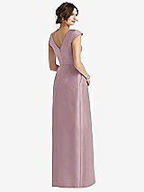 Rear View Thumbnail - Dusty Rose Cap Sleeve Pleated Skirt Dress with Pockets