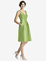Front View Thumbnail - Mojito V-Neck Pleated Skirt Cocktail Dress with Pockets