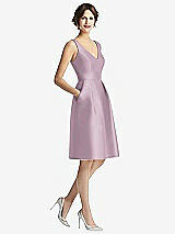 Front View Thumbnail - Suede Rose V-Neck Pleated Skirt Cocktail Dress with Pockets