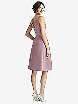 Rear View Thumbnail - Dusty Rose V-Neck Pleated Skirt Cocktail Dress with Pockets