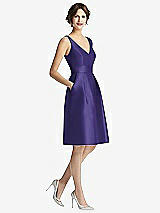 Front View Thumbnail - Grape V-Neck Pleated Skirt Cocktail Dress with Pockets