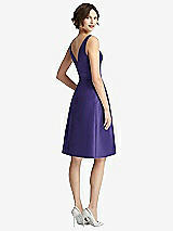 Rear View Thumbnail - Grape V-Neck Pleated Skirt Cocktail Dress with Pockets