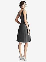 Rear View Thumbnail - Pewter V-Neck Pleated Skirt Cocktail Dress with Pockets