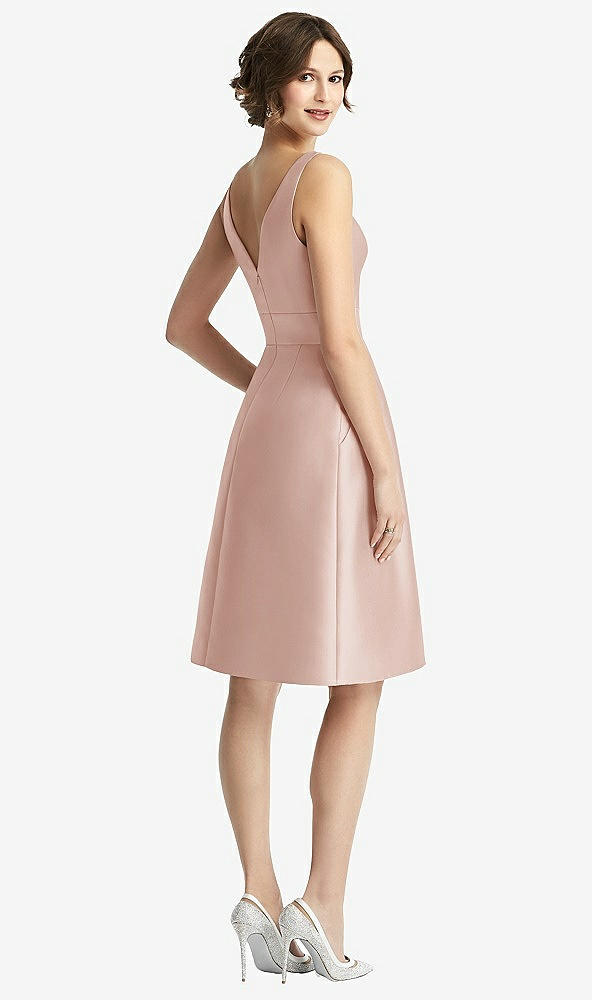 Back View - Toasted Sugar V-Neck Pleated Skirt Cocktail Dress with Pockets