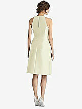 Rear View Thumbnail - Butter Yellow High-Neck Satin Cocktail Dress with Pockets