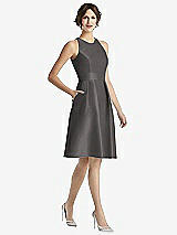 Front View Thumbnail - Caviar Gray High-Neck Satin Cocktail Dress with Pockets