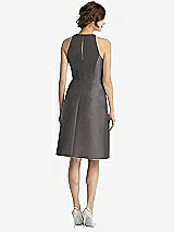 Rear View Thumbnail - Caviar Gray High-Neck Satin Cocktail Dress with Pockets