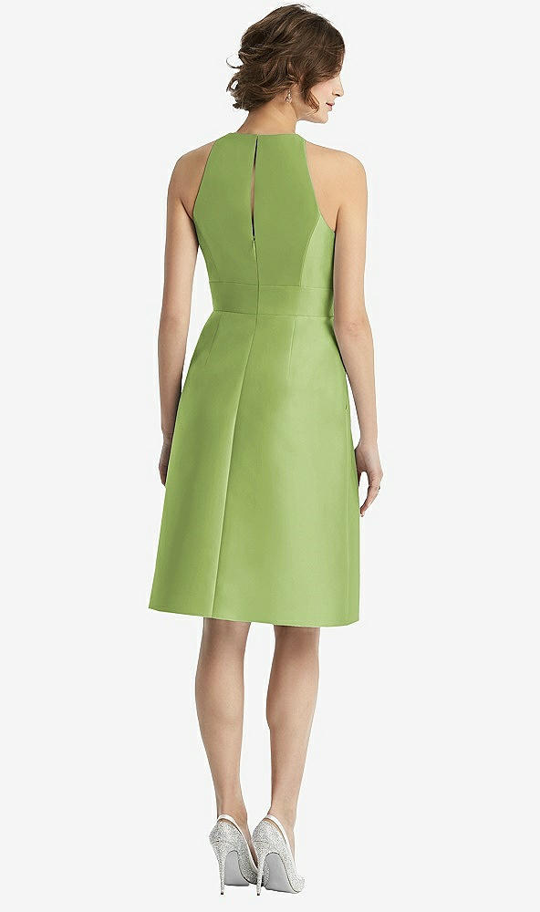 Back View - Mojito High-Neck Satin Cocktail Dress with Pockets