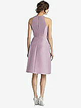 Rear View Thumbnail - Suede Rose High-Neck Satin Cocktail Dress with Pockets