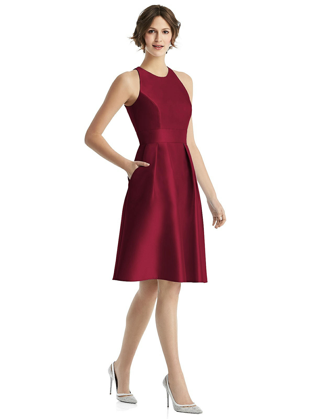 Cocktail Dress Satin Tea Length Bridesmaid Dresses High-neck Satin