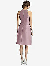 Rear View Thumbnail - Dusty Rose High-Neck Satin Cocktail Dress with Pockets