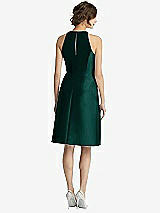 Rear View Thumbnail - Evergreen High-Neck Satin Cocktail Dress with Pockets