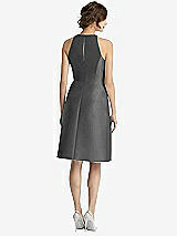Rear View Thumbnail - Gunmetal High-Neck Satin Cocktail Dress with Pockets