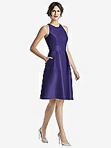 Front View Thumbnail - Grape High-Neck Satin Cocktail Dress with Pockets