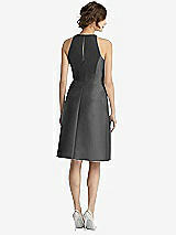 Rear View Thumbnail - Pewter High-Neck Satin Cocktail Dress with Pockets