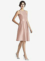 Front View Thumbnail - Toasted Sugar High-Neck Satin Cocktail Dress with Pockets