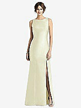 Front View Thumbnail - Butter Yellow Sleeveless Satin Trumpet Gown with Bow at Open-Back