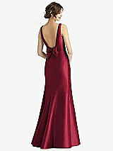 Rear View Thumbnail - Burgundy Sleeveless Satin Trumpet Gown with Bow at Open-Back