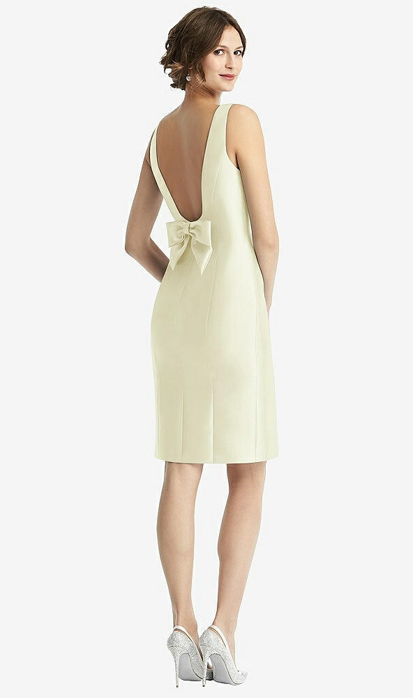 Front View - Butter Yellow Bow Open-Back Satin Cocktail Dress with Front Slit