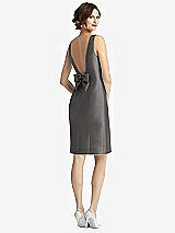 Front View Thumbnail - Caviar Gray Bow Open-Back Satin Cocktail Dress with Front Slit
