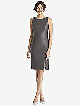 Rear View Thumbnail - Caviar Gray Bow Open-Back Satin Cocktail Dress with Front Slit