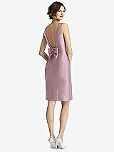 Front View Thumbnail - Dusty Rose Bow Open-Back Satin Cocktail Dress with Front Slit