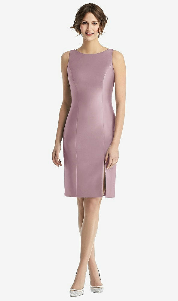 Back View - Dusty Rose Bow Open-Back Satin Cocktail Dress with Front Slit